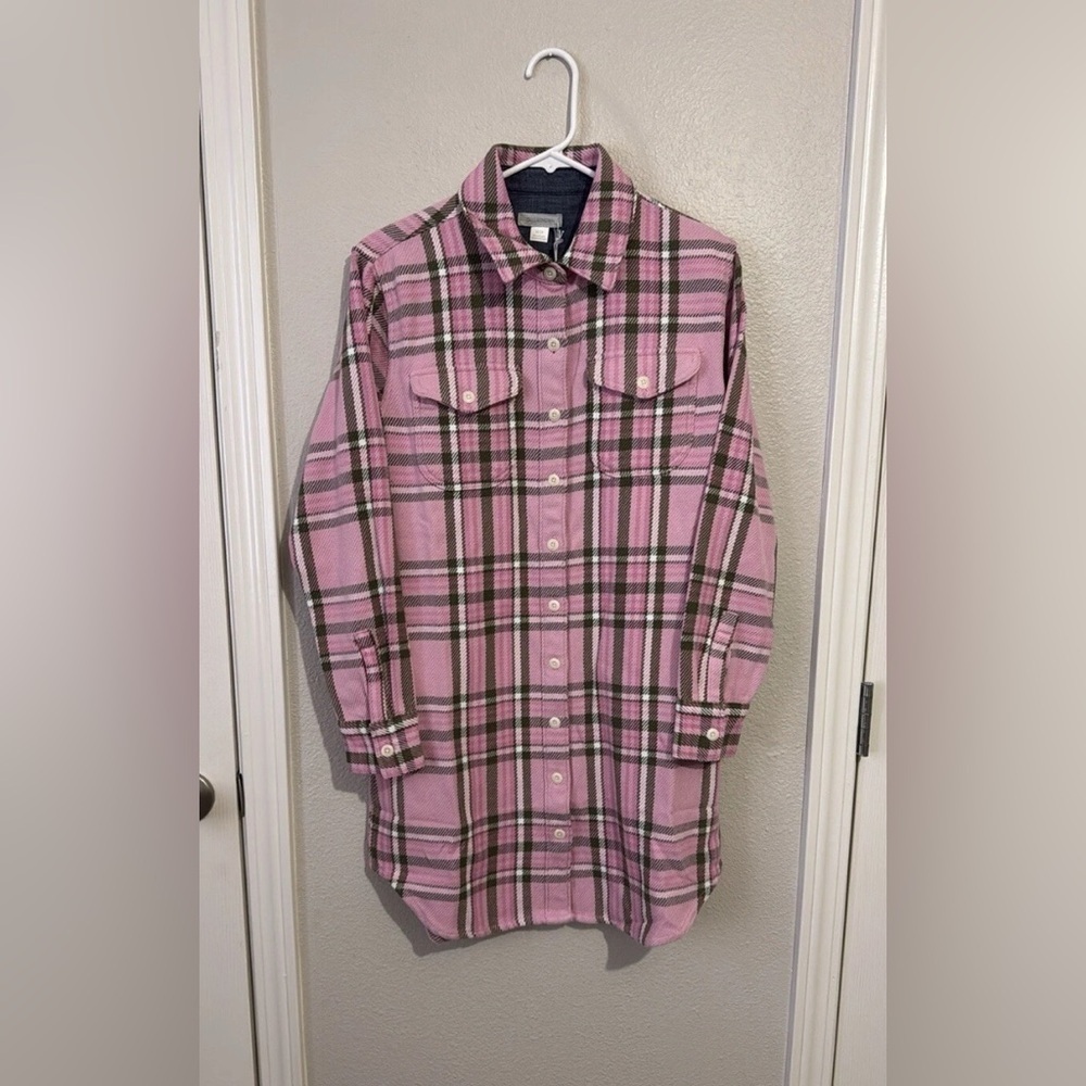 Outerknown Blanket Shirt Dress Pink Plaid Long Sleeve Button Down Winter Cozy